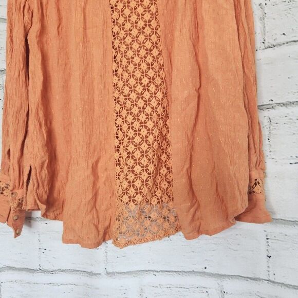 Free People The Best Blouse Women's Long-Sleeved Orange Button-Up Blouse XS - Picture 8 of 12